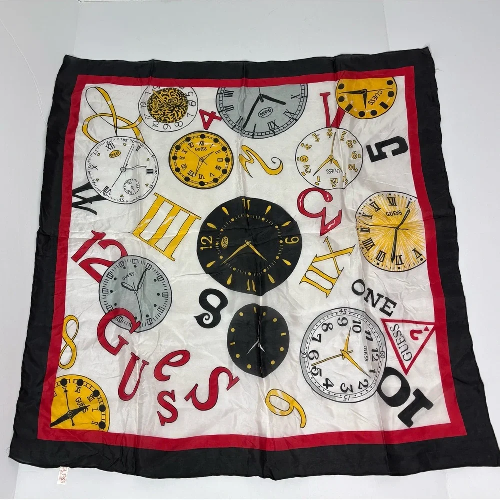 Vintage 1980’s Guess Watches 100% silk clock logo scarf